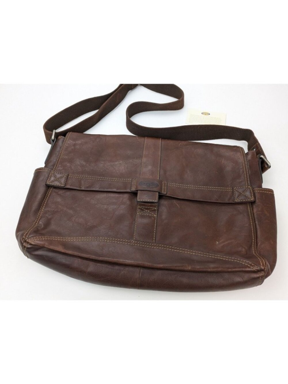 FOSSIL Brown Leather Messenger Laptop Professional Bag Crossbody Bag Large - Picture 2 of 10